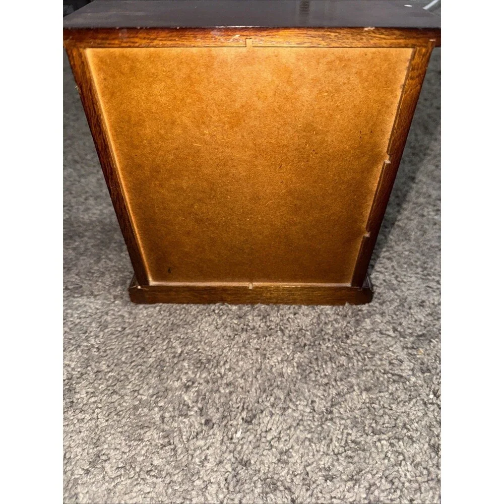 Small Vintage Wooden Jewelry Box Armoire Etched Glass Hearts Drawers Cabinet